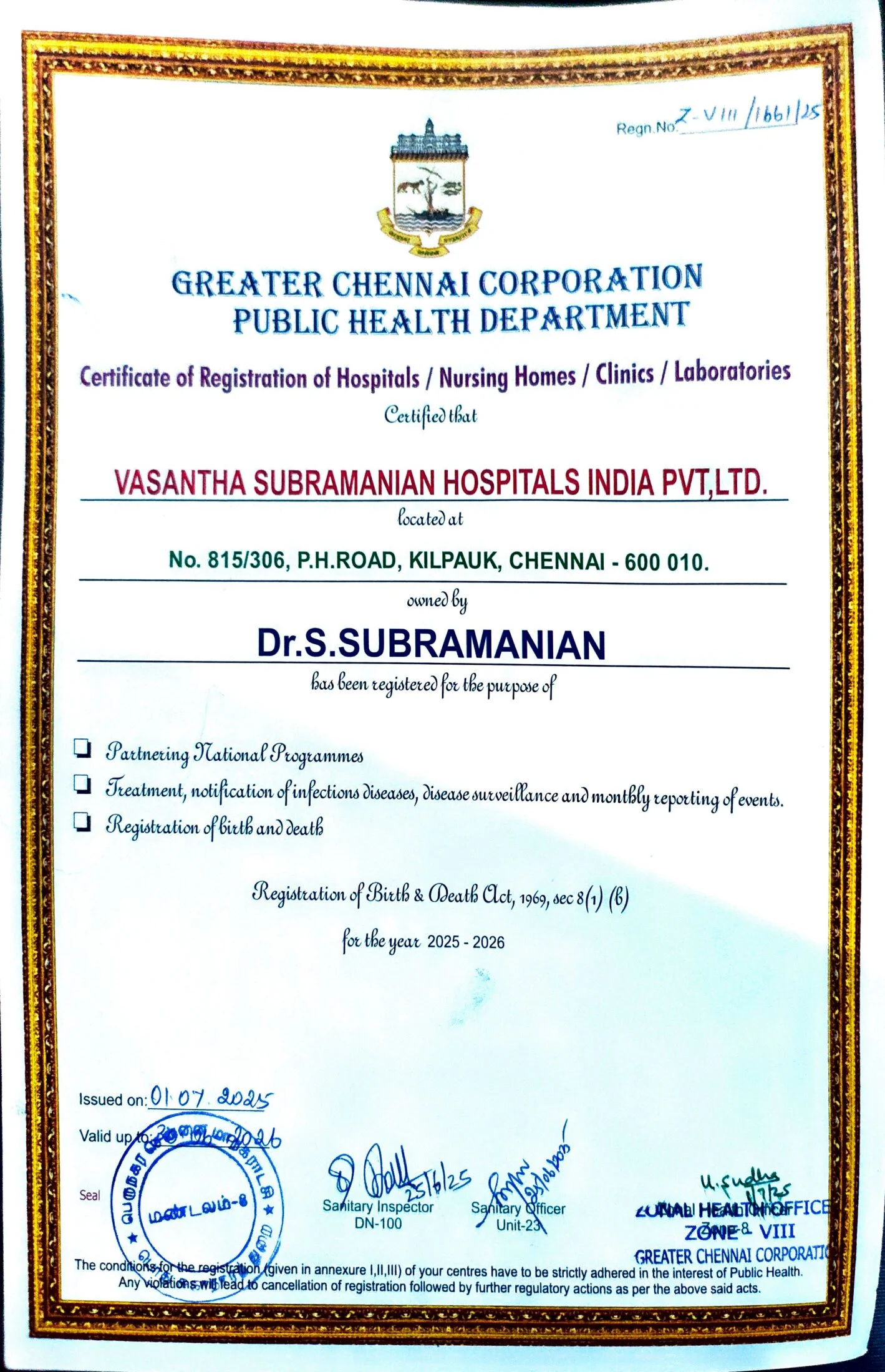 Kilpauk – Corporation Registration