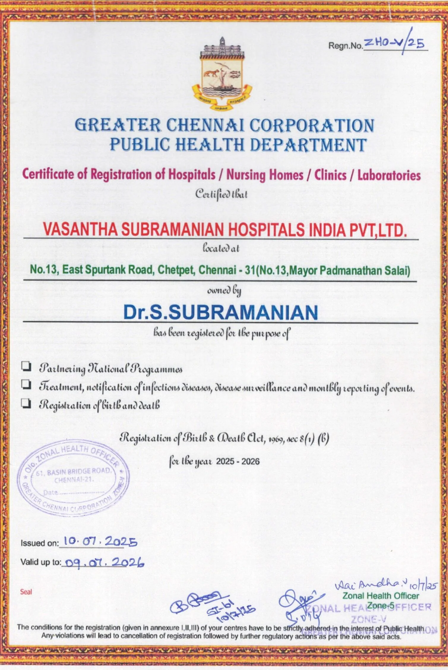 Chetpet – Corporation Registration